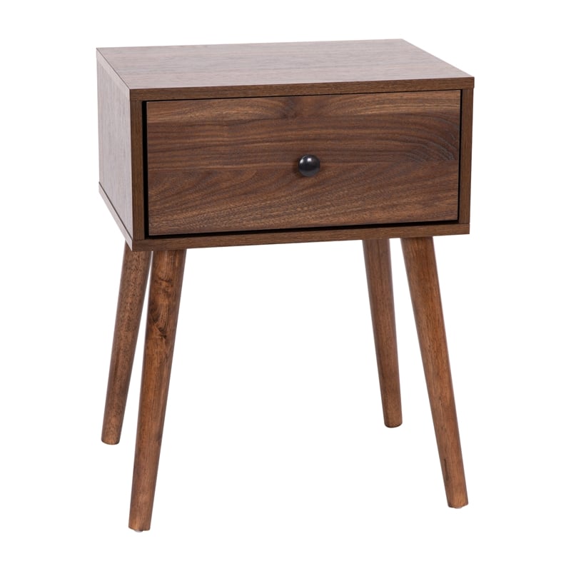 Mid-Century Modern Nightstand with Soft Close Storage Drawer - Dark Walnut