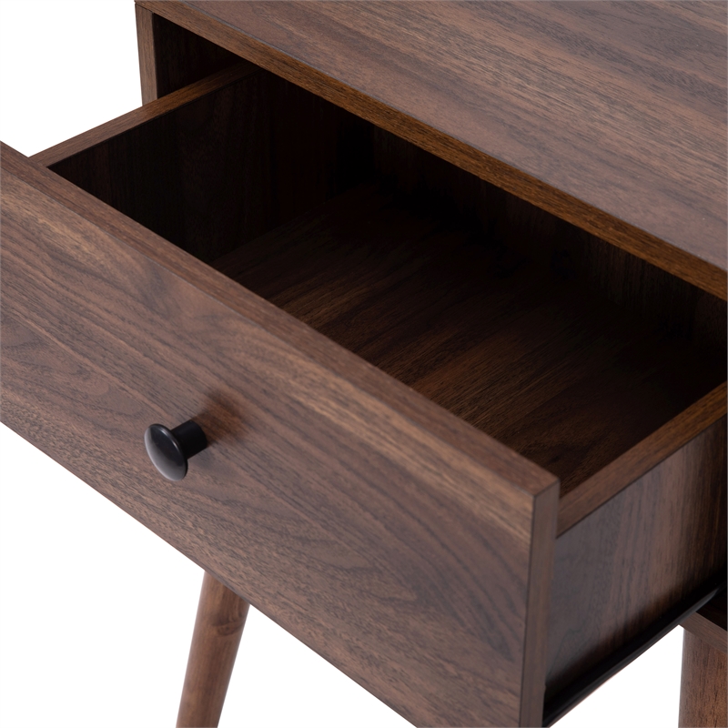 Mid-Century Modern Nightstand with Soft Close Storage Drawer - Dark Walnut