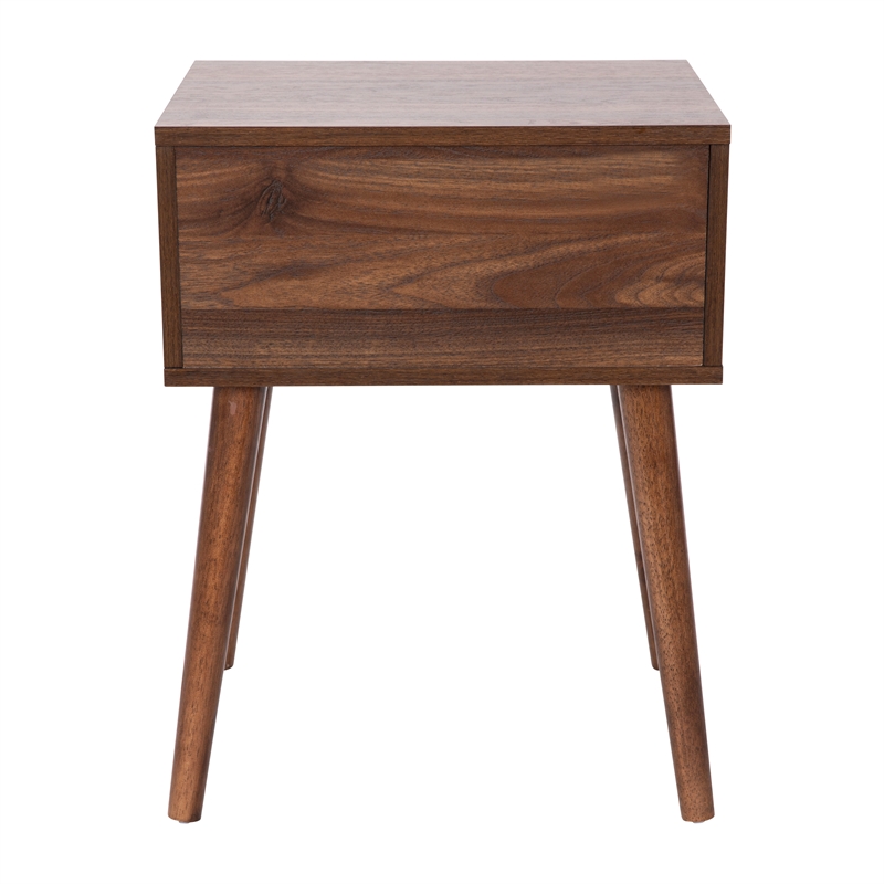 Mid-Century Modern Nightstand with Soft Close Storage Drawer - Dark Walnut