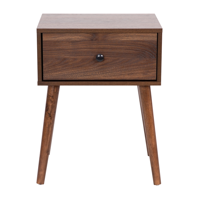 Mid-Century Modern Nightstand with Soft Close Storage Drawer - Dark Walnut