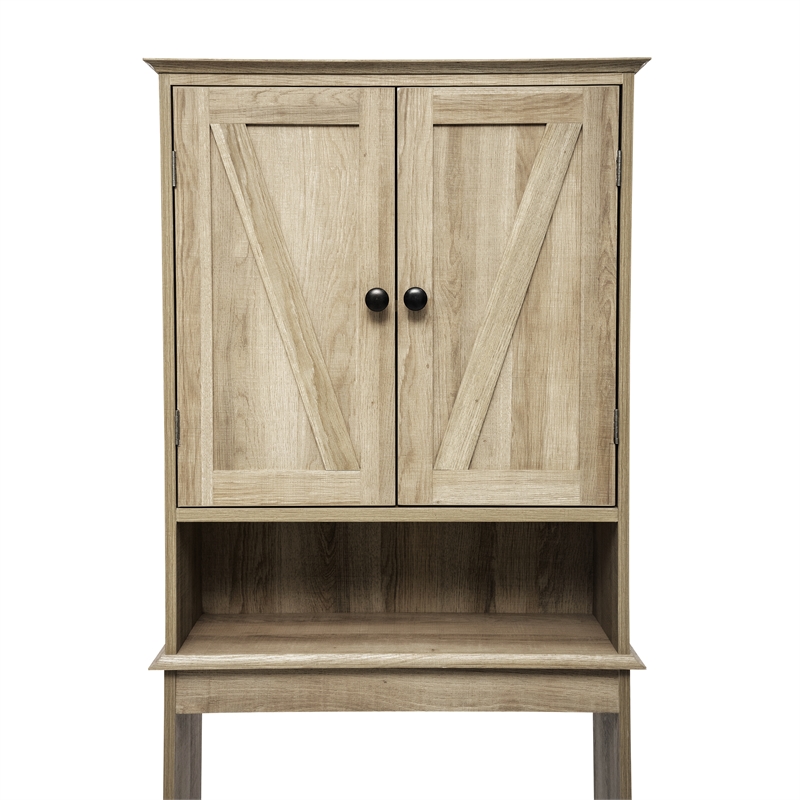 Farmhouse Over the Toilet Cabinet with Shelves and Magnetic Closure Doors-Brown
