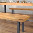 Indoor/Outdoor Solid Acacia Wood Slat Top Bench with Wood Legs - Natural/Gray