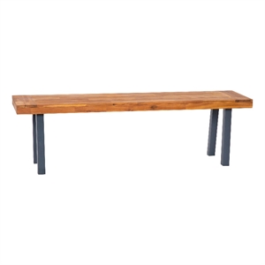 Indoor/Outdoor Solid Acacia Wood Slat Top Bench with Wood Legs - Natural/Gray