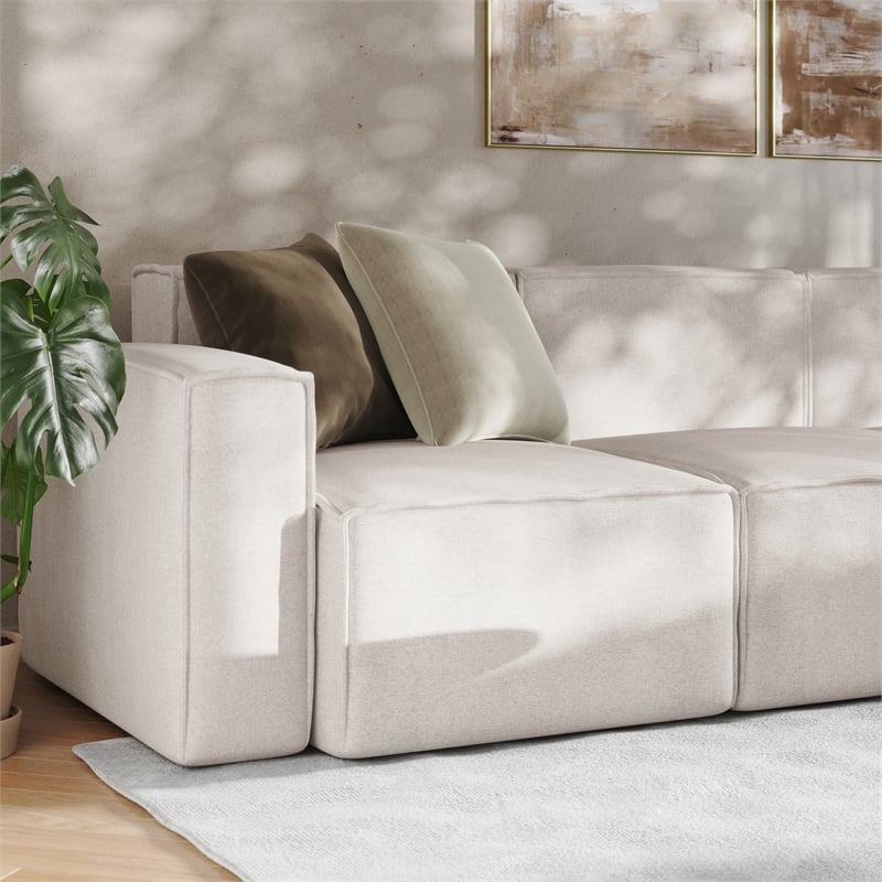 Contemporary 5 Piece Modular Sectional Sofa with Ottoman in Cream Fabric