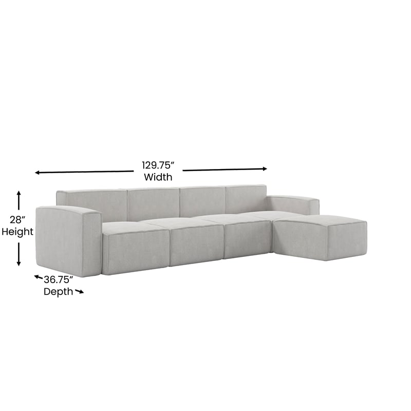 Contemporary 5 Piece Modular Sectional Sofa with Ottoman in Cream Fabric