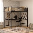 Sturdy Metal Loft Bed Frame in Black with Desk and Safety Rails - Twin