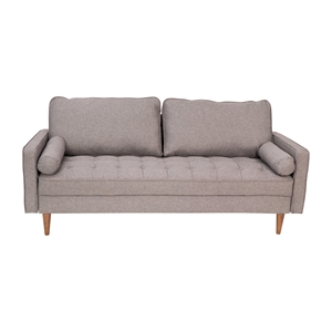 Compact Slate Gray Faux Linen Upholstered Tufted Sofa with Wooden Legs