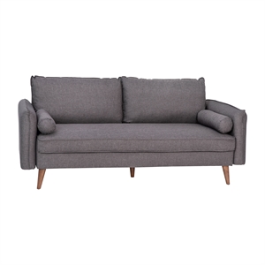 Compact Stone Gray Faux Linen Upholstered Sofa with Wooden Legs