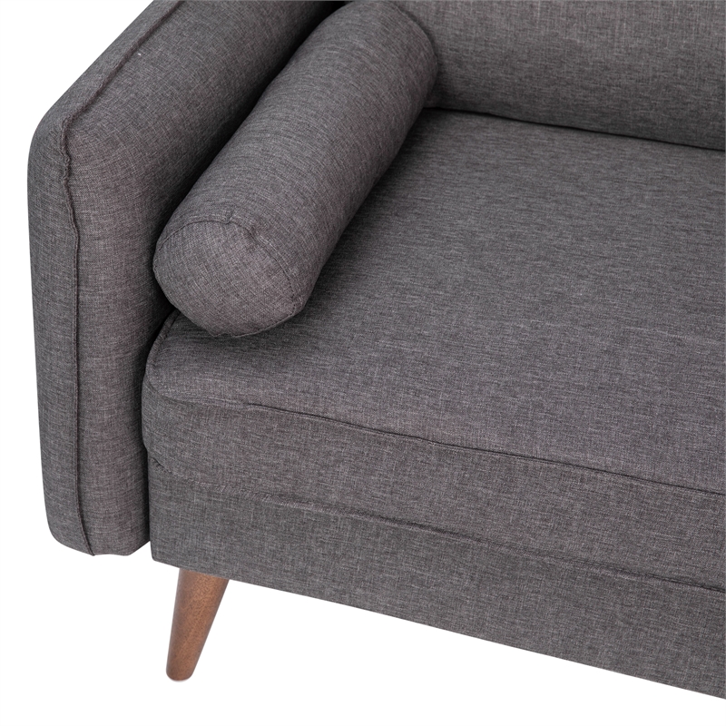 Compact Stone Gray Faux Linen Upholstered Sofa with Wooden Legs