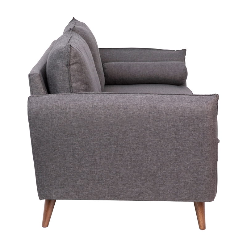 Compact Stone Gray Faux Linen Upholstered Sofa with Wooden Legs