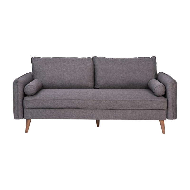 Compact Stone Gray Faux Linen Upholstered Sofa with Wooden Legs