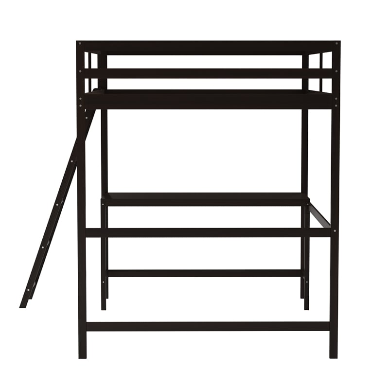 Full Size Traditional Wood Slat Loft Bed with Integrated Desk & Ladder-Espresso