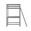 Twin Size Traditional Wood Slat Loft Bed with Integrated Desk & Ladder-Lt Gray