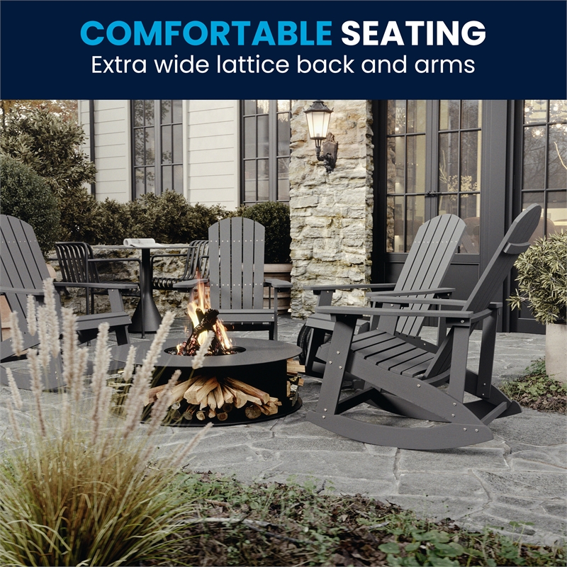 Adirondack Style Poly Resin Wood Rocking Chair for Indoor/Outdoor Use - Black