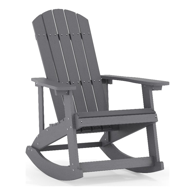 Adirondack Style Poly Resin Wood Rocking Chair for Indoor/Outdoor Use - Black