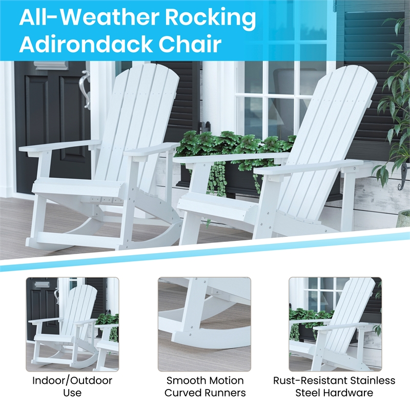 Adirondack Style Poly Resin Wood Rocking Chair for Indoor/Outdoor Use - White