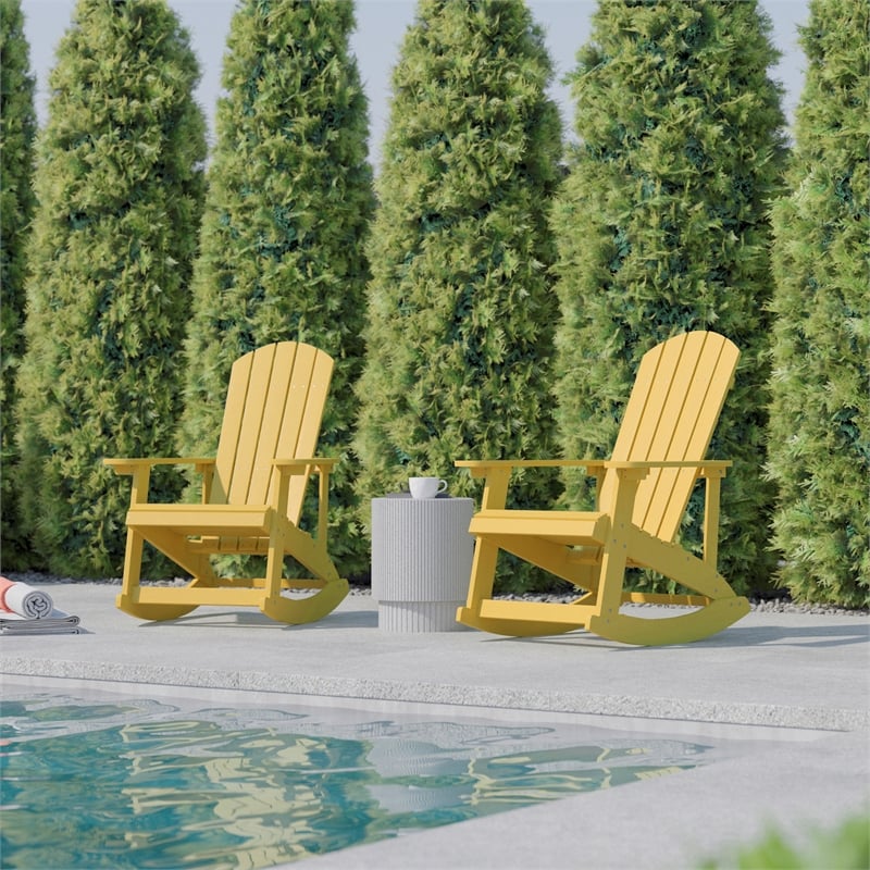 Adirondack Poly Resin Rocking Chairs for Indoor/Outdoor Use in White - 2 Pack