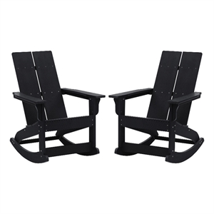 Indoor/Outdoor modern 2-Slat Adirondack Poly Resin Rockers in Black - Set of 2