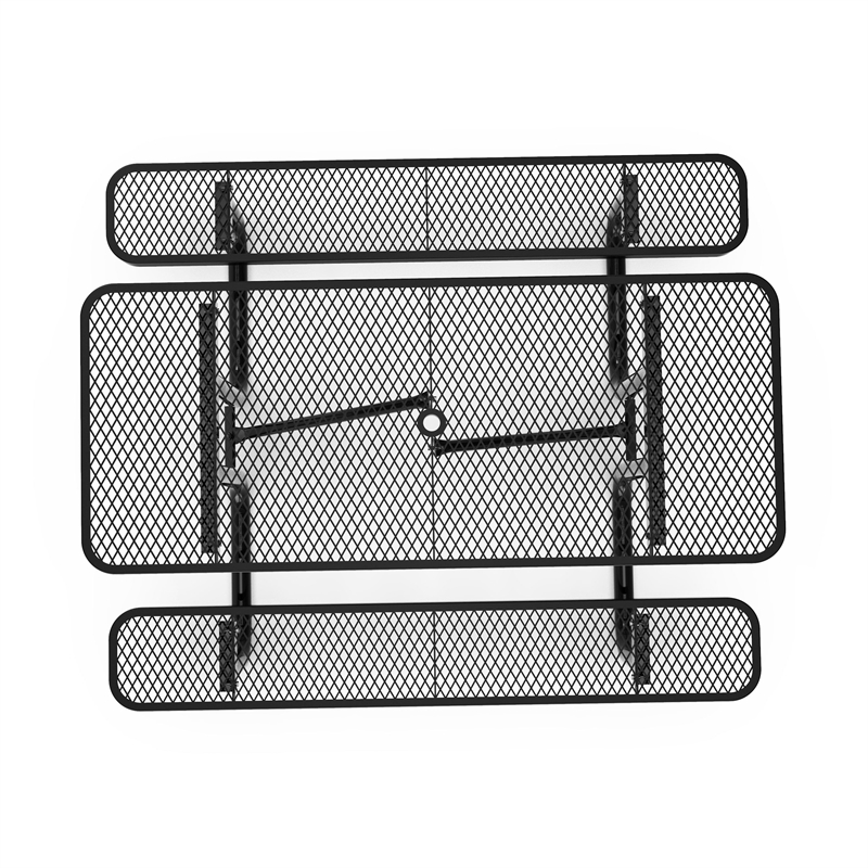 Commercial 6' Rectangular Expanded Mesh Metal Picnic Table with Anchors - Black