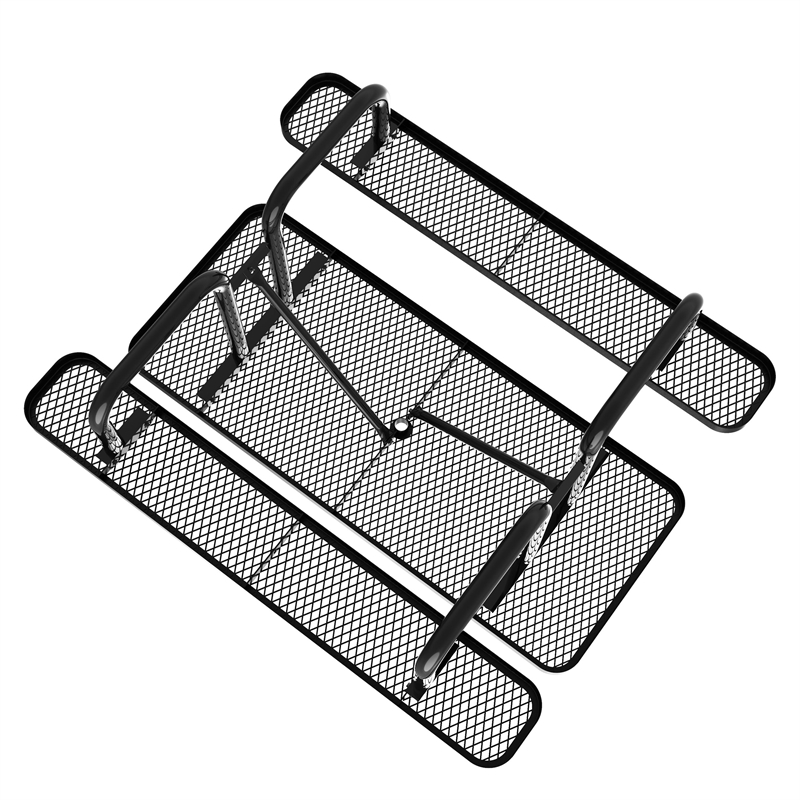 Commercial 6' Rectangular Expanded Mesh Metal Picnic Table with Anchors - Black