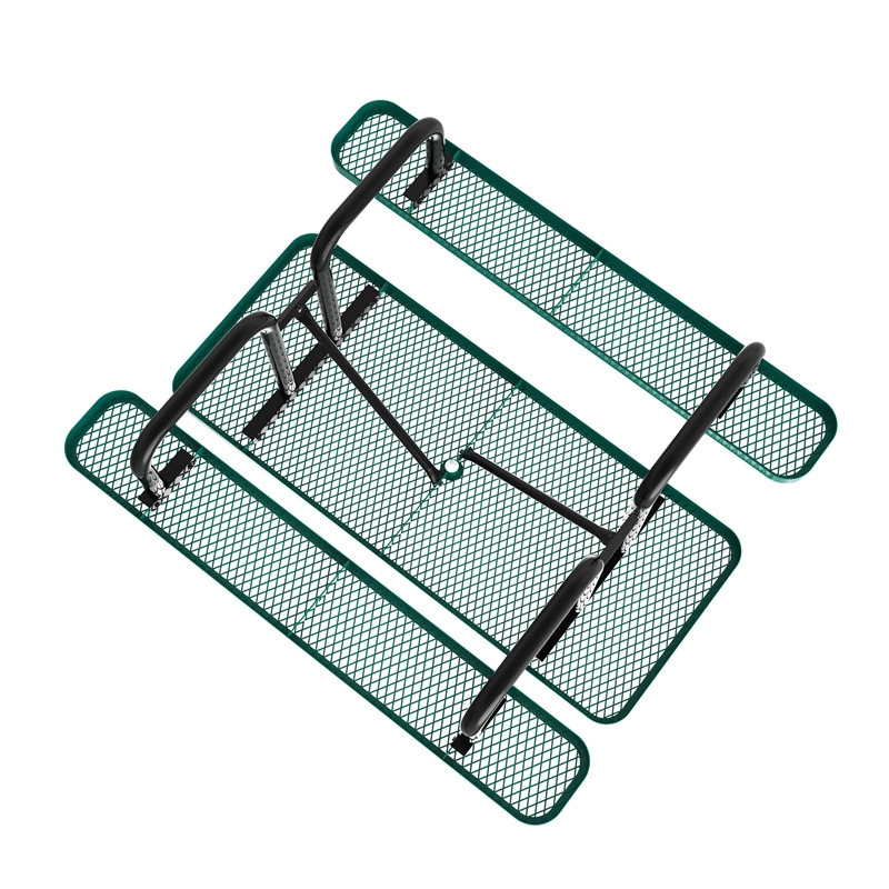 Commercial 6' Rectangular Expanded Mesh Metal Picnic Table with Anchors - Green