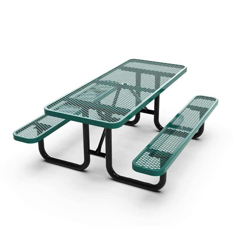 Commercial 6' Rectangular Expanded Mesh Metal Picnic Table with Anchors - Green