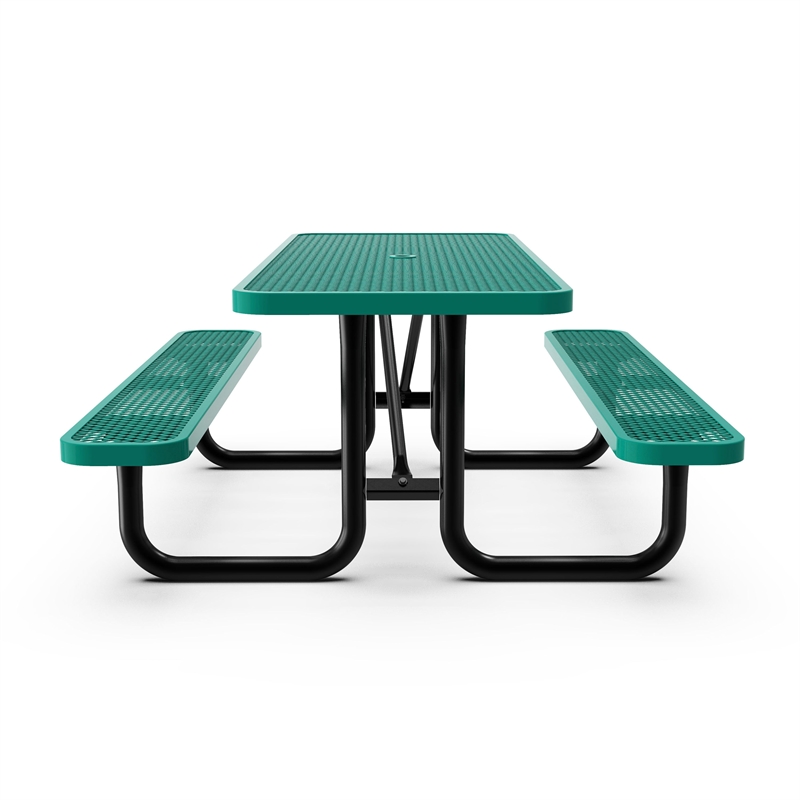 Commercial 6' Rectangular Expanded Mesh Metal Picnic Table with Anchors - Green