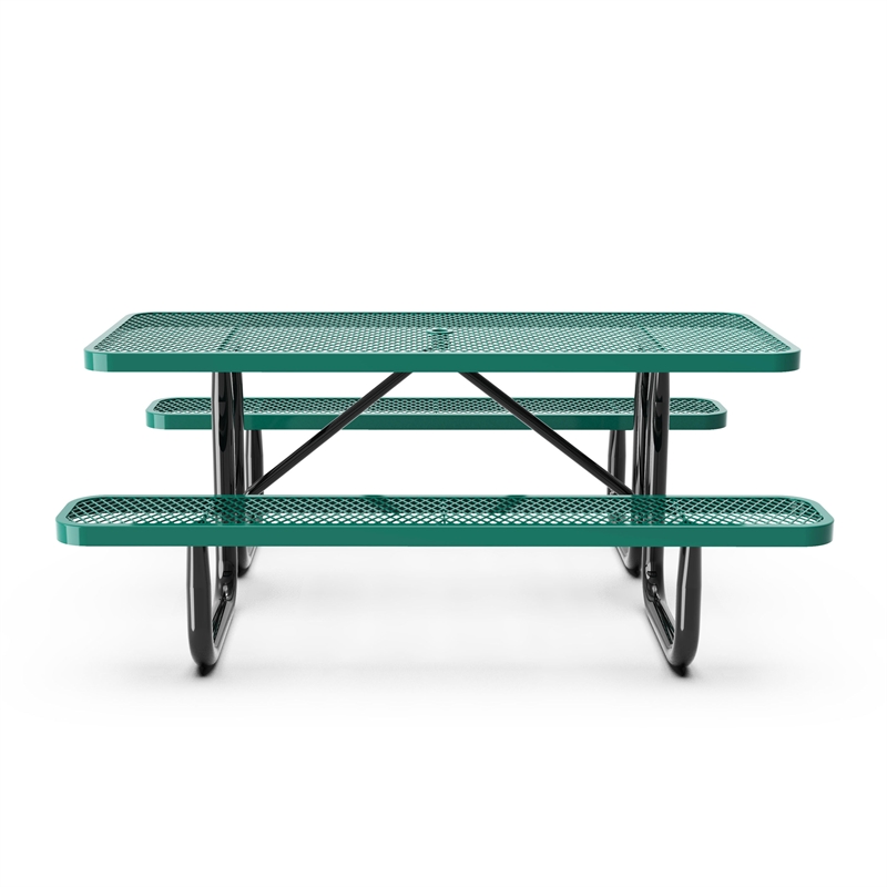Commercial 6' Rectangular Expanded Mesh Metal Picnic Table with Anchors - Green