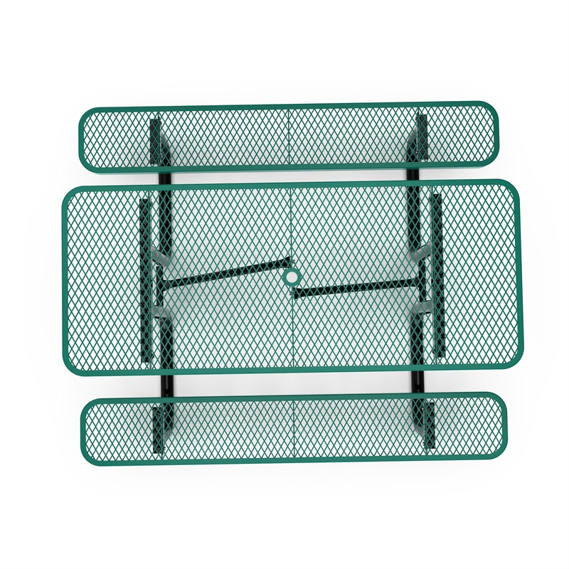 Commercial 6' Rectangular Expanded Mesh Metal Picnic Table with Anchors - Green
