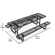 Commercial 8' Rectangular Expanded Mesh Metal Picnic Table with Anchors - Black