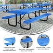 Commercial 8' Rectangle Mesh Metal Outdoor Picnic Table with Ground Anchors-Blue