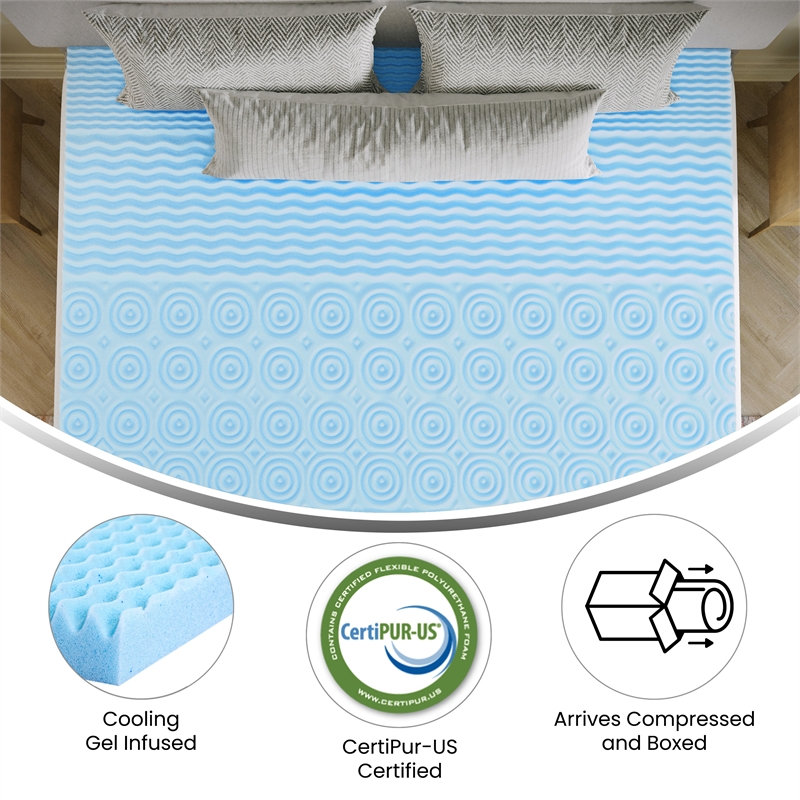 2 Inch Cooling Gel Infused 5-Zone Memory Foam Mattress Topper - King