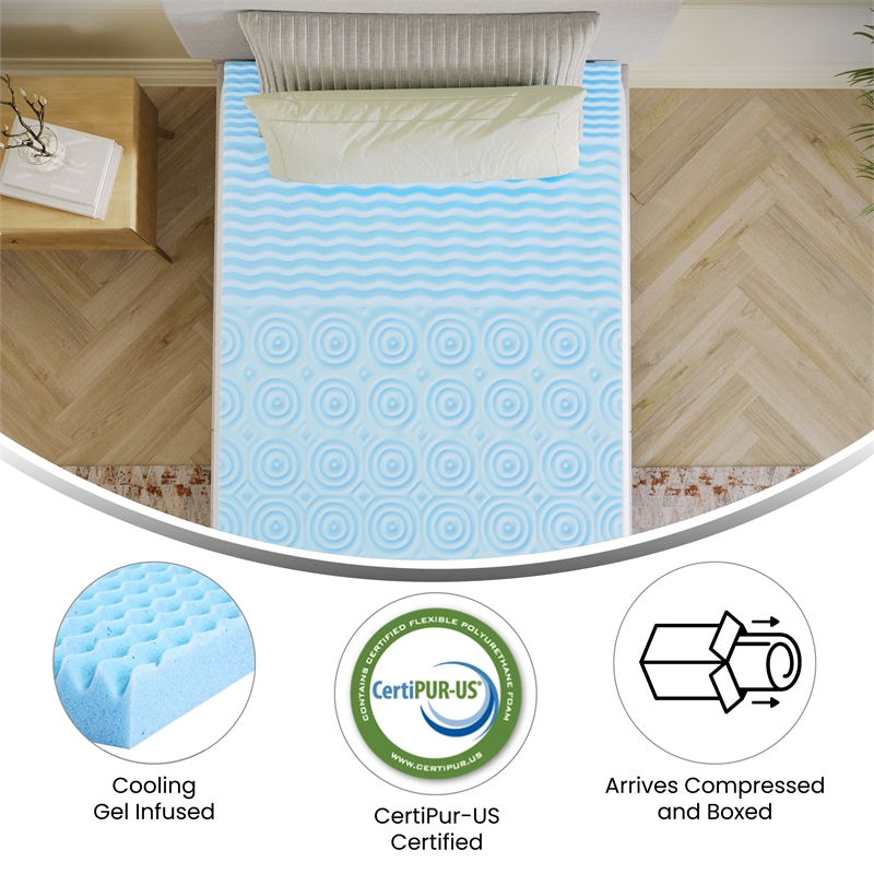2 Inch Cooling Gel Infused 5-Zone Memory Foam Mattress Topper - Twin