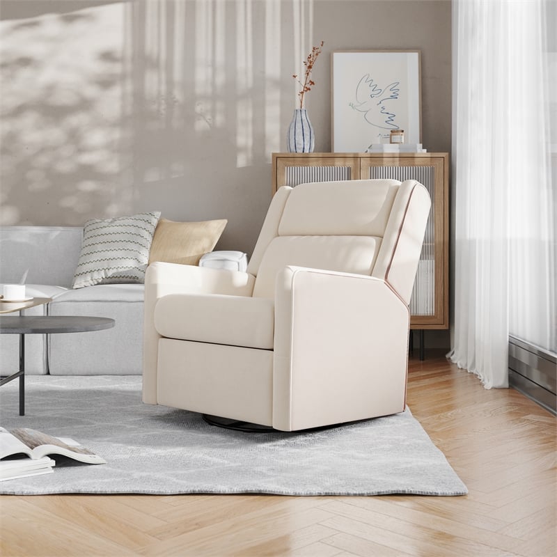 Manual Rocking Recliner Chair with 360 Swivel and Gliding Motion in Cream