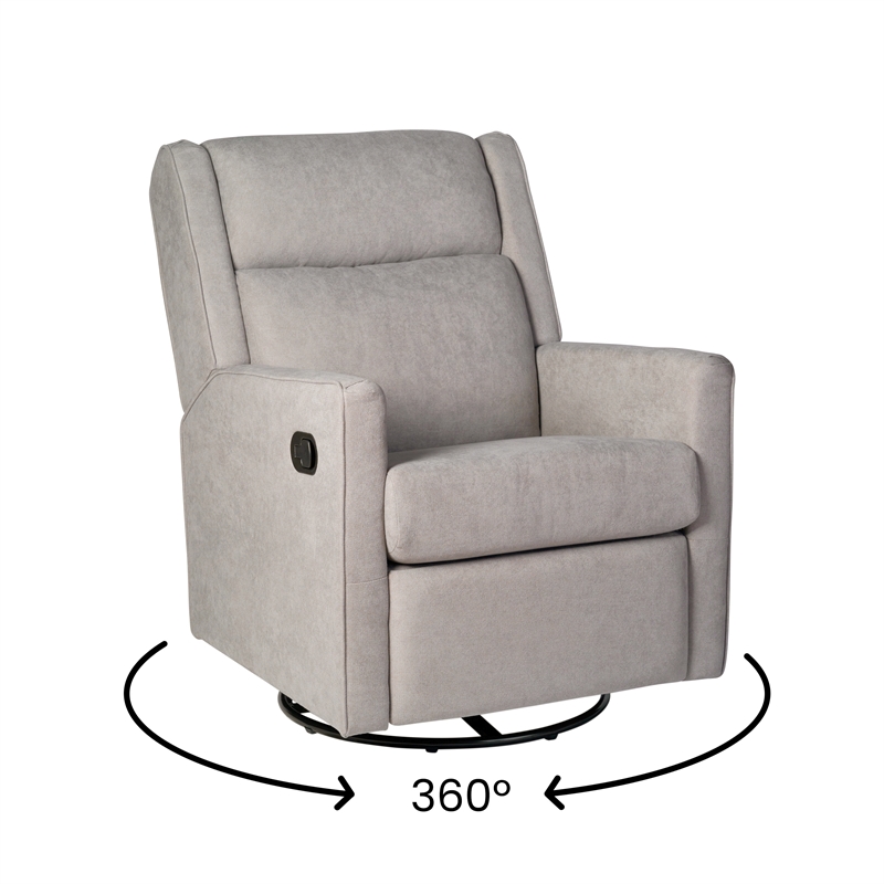 Manual Rocking Recliner Chair with 360 Swivel and Gliding Motion in Light Gray