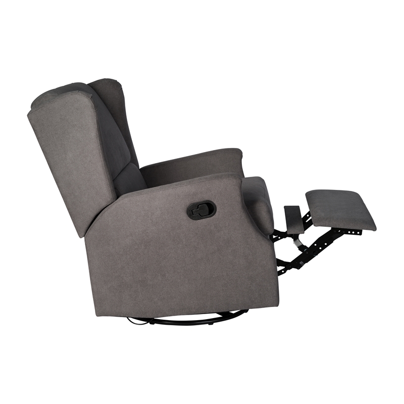 Wingback Manual Rocking Glider Recliner Chair with 360 Swivel in Dark Gray