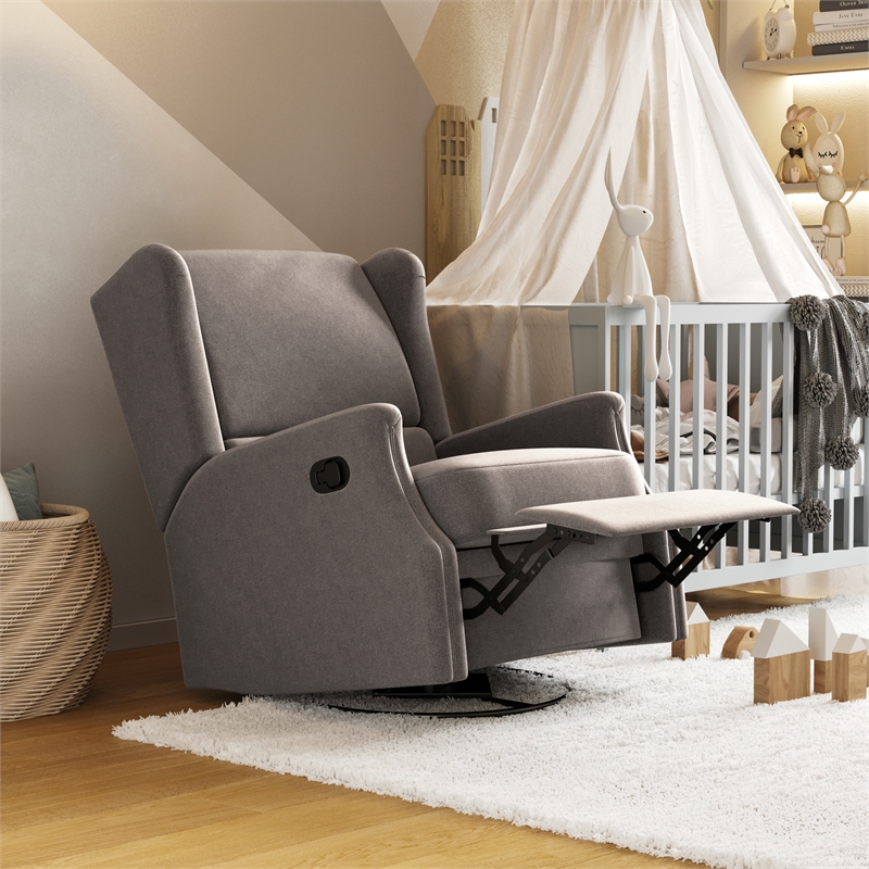 Wingback Manual Rocking Glider Recliner Chair with 360 Swivel in Dark Gray