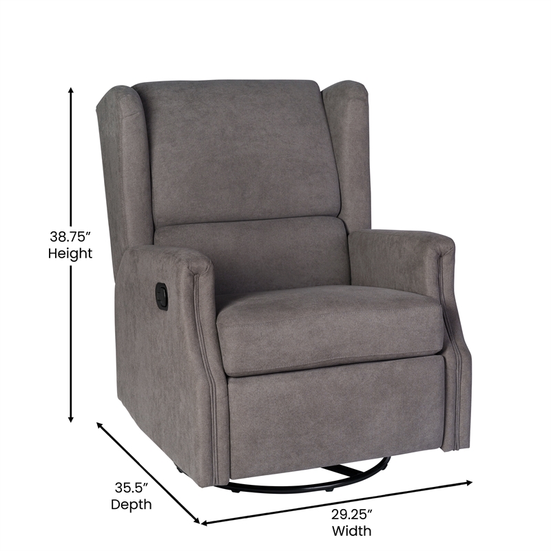 Wingback Manual Rocking Glider Recliner Chair with 360 Swivel in Dark Gray