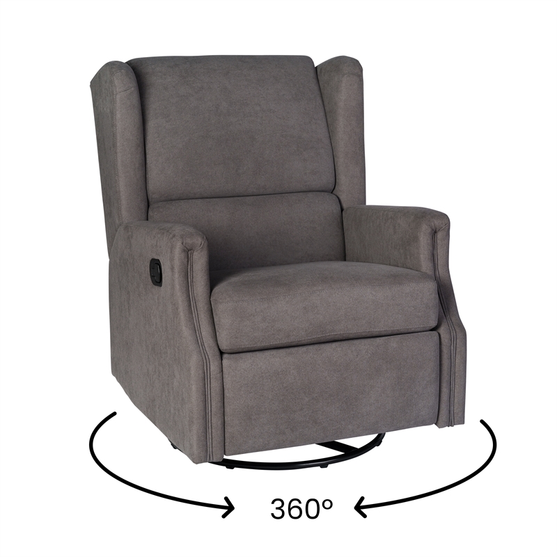 Wingback Manual Rocking Glider Recliner Chair with 360 Swivel in Dark Gray