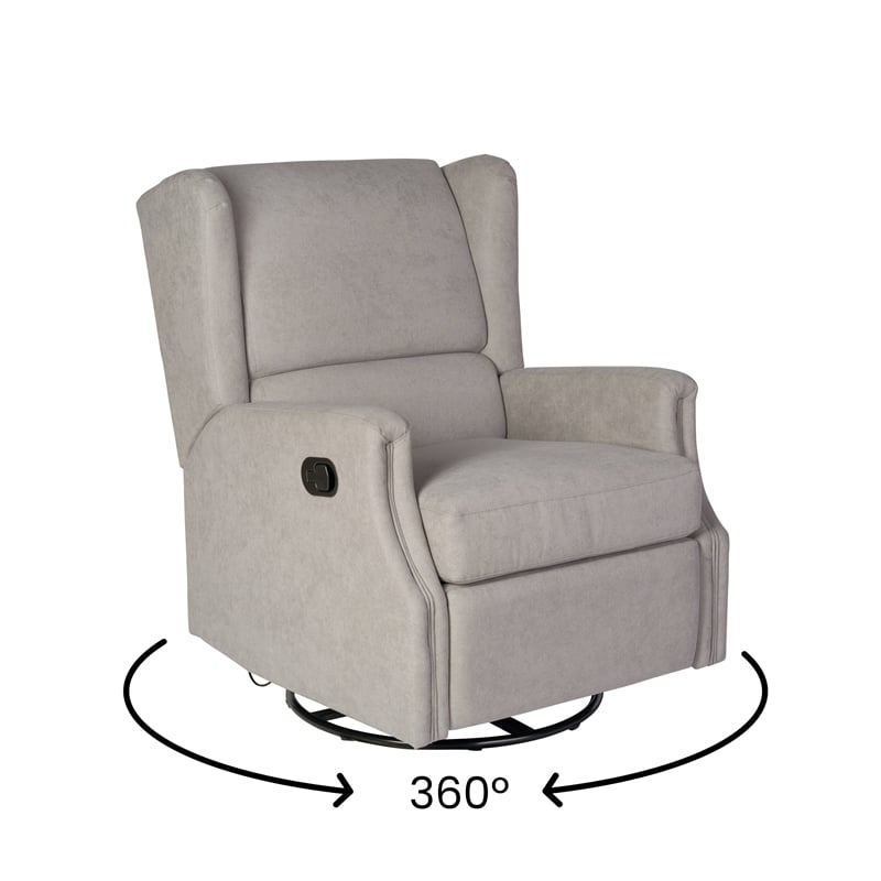 Wingback Manual Rocking Glider Recliner Chair with 360 Swivel in Light Gray