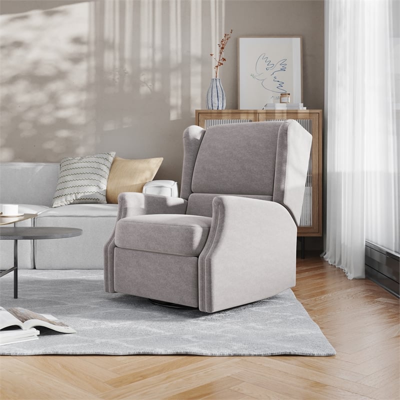 Wingback Manual Rocking Glider Recliner Chair with 360 Swivel in Light Gray