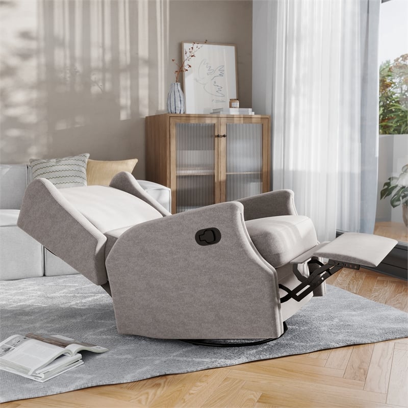 Wingback Manual Rocking Glider Recliner Chair with 360 Swivel in Light Gray