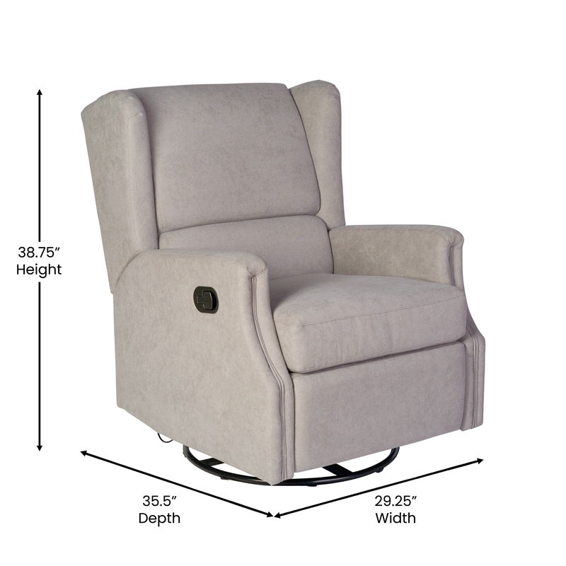 Wingback Manual Rocking Glider Recliner Chair with 360 Swivel in Light Gray