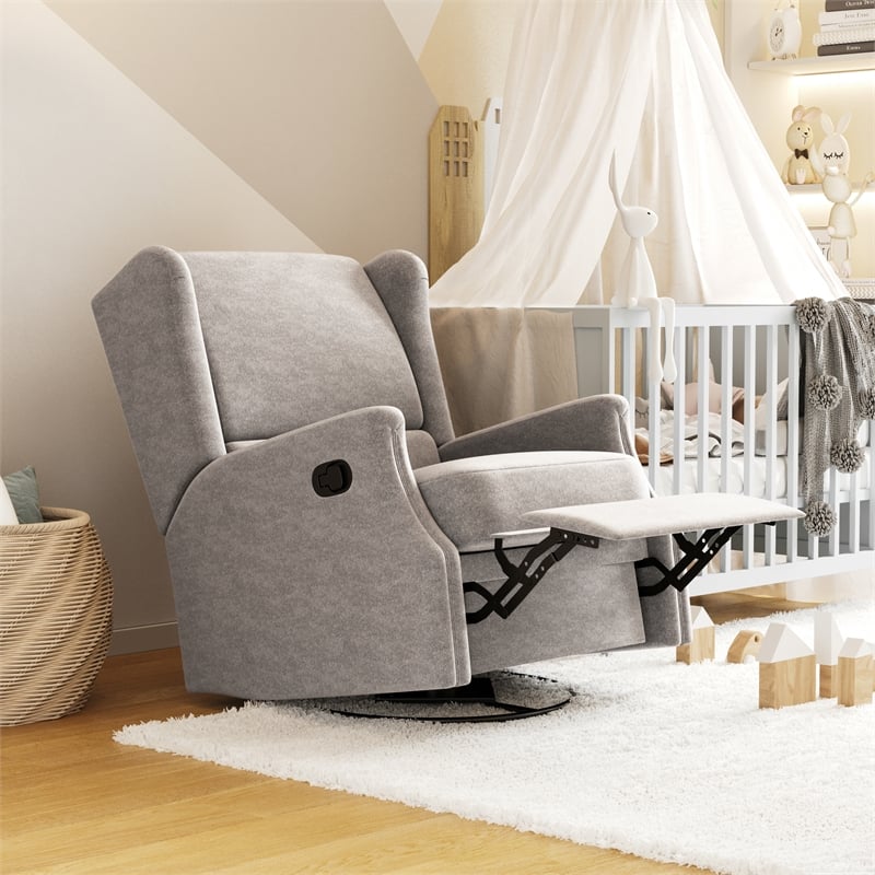 Wingback Manual Rocking Glider Recliner Chair with 360 Swivel in Light Gray