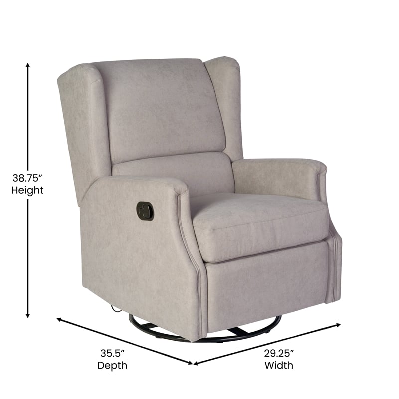Wingback Manual Rocking Glider Recliner Chair with 360 Swivel in Light Gray
