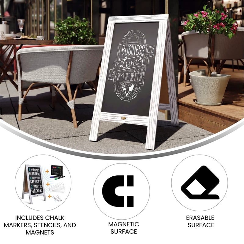Whitewashed Wood A-Frame Magnetic Chalkboard Set-Markers Stencils and Magnets