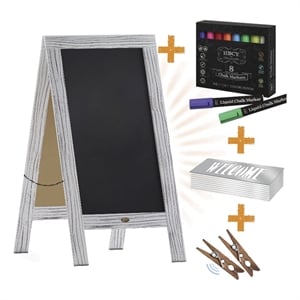 Whitewashed Wood A-Frame Magnetic Chalkboard Set-Markers Stencils and Magnets