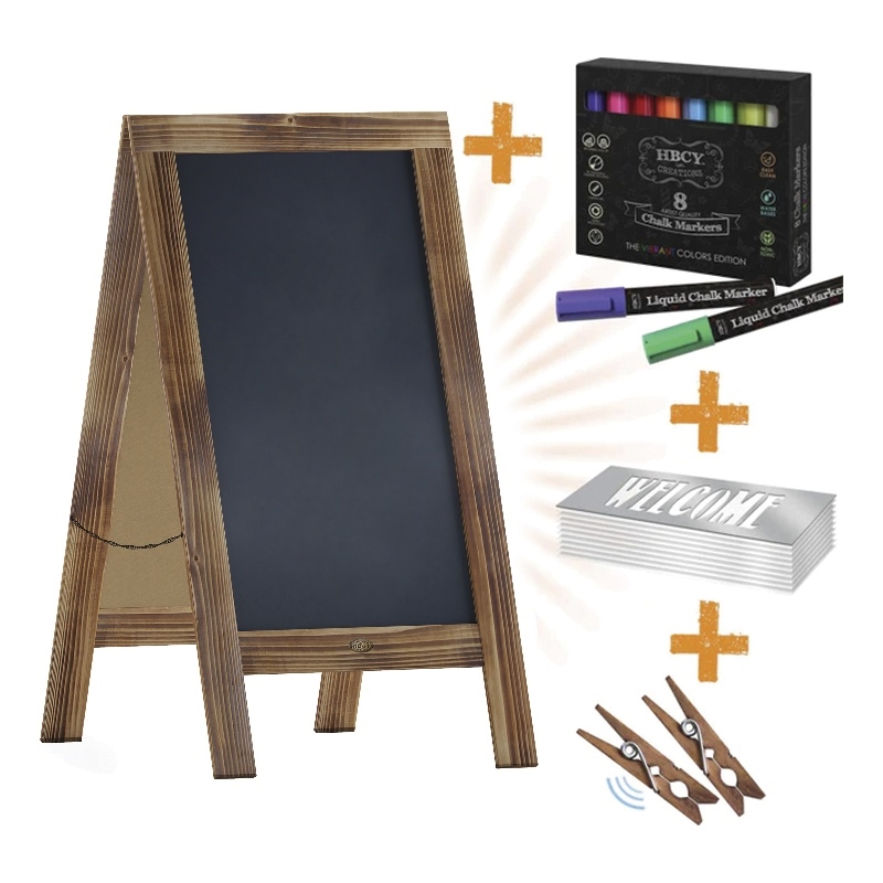 Rustic Brown Wood A-Frame Magnetic Chalkboard Set-Markers Stencils and Magnets
