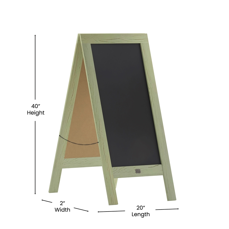 Indoor/Outdoor 40x20 Freestanding Green Wood A-Frame Magnetic Chalkboard
