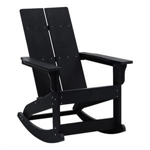 Modern 2-Slat Adirondack Poly Resin Rocking Chair for Indoor/Outdoor Use - Black